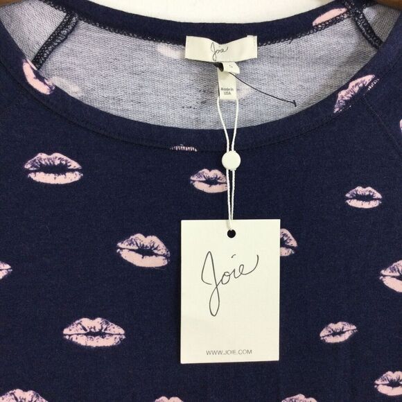 Joie Annora B Lipstick Lips Printed Pullover Sweatshirt Navy Blue Pink S NWT - Picture 3 of 8